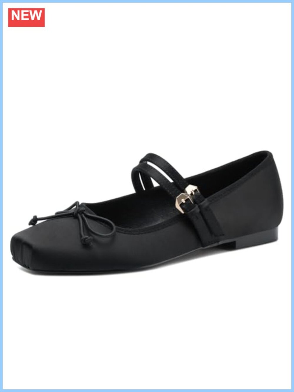 Satin Square Toe Ballet Flats Low Heel Bow Double Buckle Mary Jane Dress Shoes